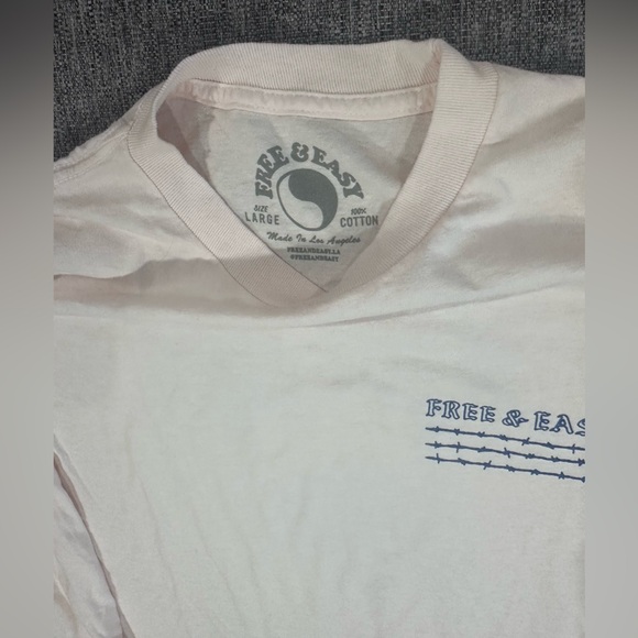 Free & Easy Palm Tree Barb Wire Long Sleeve Baby Pink Tee T Shirt - Picture 10 of 11